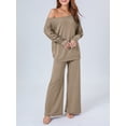 thumbnail image 4 of Biekopu Women’s Two Piece Pajama Set Long Sleeve Off Shoulder Knit Tops and Wide Leg Pants Set Loungewear, 4 of 8
