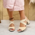 thumbnail image 2 of Xijirk Women Fashion Sandals Solid Color Suede Elastic Belt Open Toe Thick Heel Women Sandals for Casual Wear and Outings,Beige,8, 2 of 9