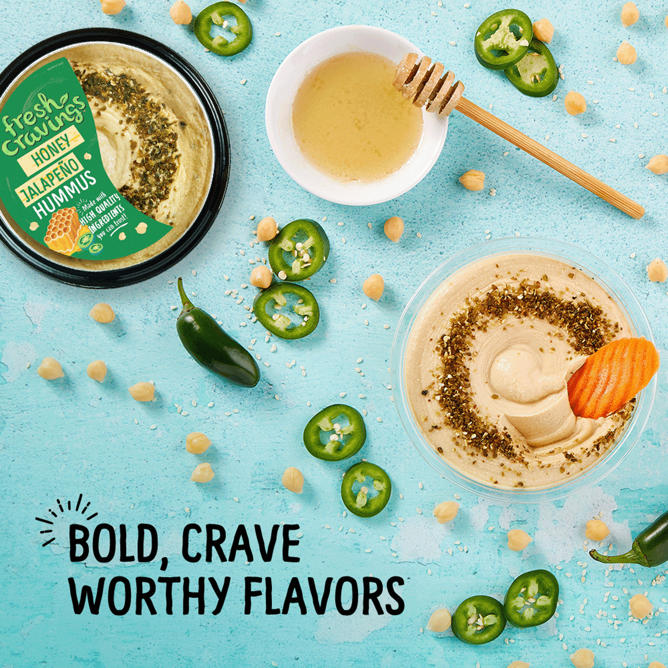 Fresh Cravings Honey Jalapeno Hummus,10 oz. Plastic Tub, Gluten-Free, Dairy-Free, 2 Tbsp (32g), Contains Sesame
