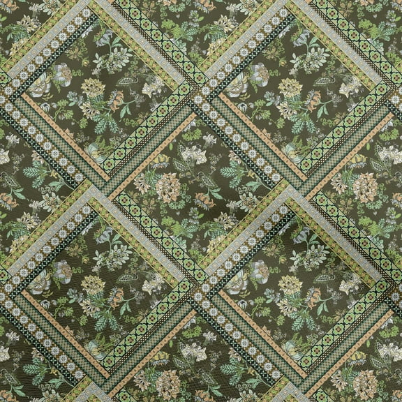 oneOone Polyester Lycra Olive Green Fabric Florals Dress Material Fabric Print Fabric By The Yard 56 Inch Wide