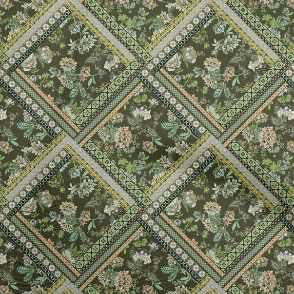 oneOone Cotton Cambric Olive Green Fabric Florals Sewing Fabric By The Yard Printed Diy Clothing Sewing Supplies 56 Inch Wide