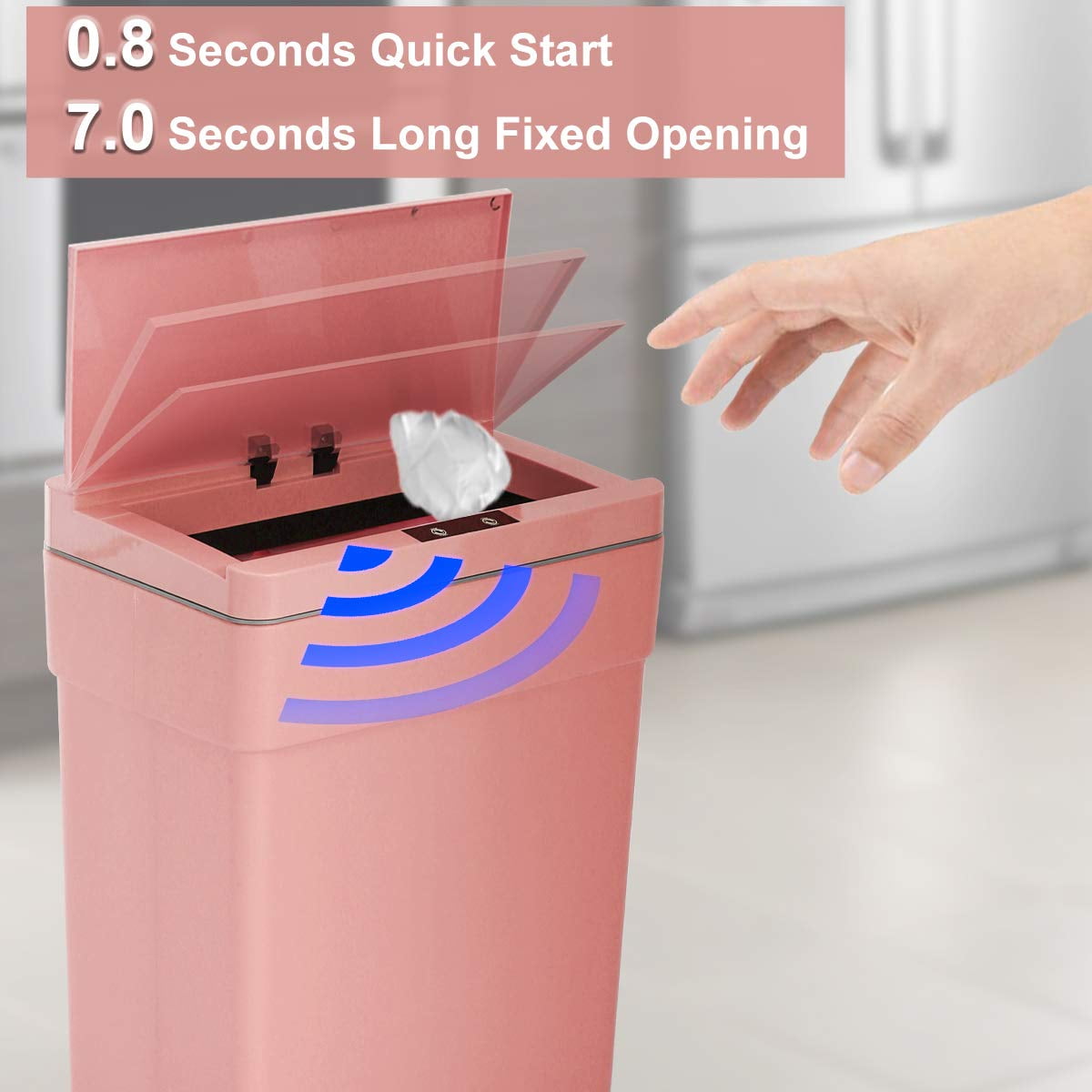 NiamVelo 13 Gal Automatic Trash Can Garbage Can with Lid Touch Free Trash Can Sensor Kitchen Waste Bin for Home & Office, Pink