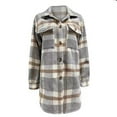 thumbnail image 4 of Tuphregyow Coat for Women Lapel Long Sleeve Puffer Shacket Jacket Trench Trendy Blazer Lounge Boyfriend Buttons Loose Winter Warm Overwear Plaid Tartan Coats Khaki S, 4 of 5
