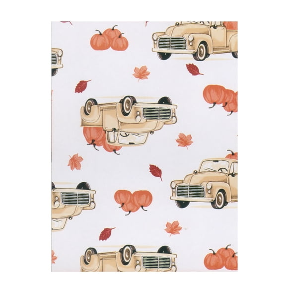 The Orchard Fall Tablecloth PEVA Vinyl, Autumn Vintage Truck Pumpkin Print 52 x 90 inch, Multicolor