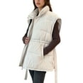 thumbnail image 4 of biudgviw Puffer Vest for Women Winter Warm Button Zip up Quilted Padded Jacket Casual Belted Stand Collar Oversized Outwear with Pockets, 4 of 4