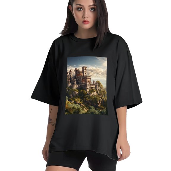 Plus Size Shirt for Women Black Tops for Women Short Sleeves Shirt for Women Castle (49） T Shirt Crewneck Shirt for Women XS
