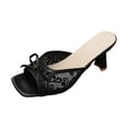 thumbnail image 3 of Domuza Kitten Heels for Women Dress Shoes with Bow Slip On Open Toe and Mesh Upper Pumps Elegant Sandals for 2026 Summer Casual Party Black 7（EU-38）, 3 of 4