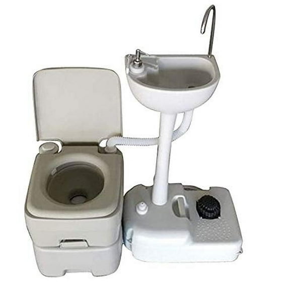 Upgraded Portable Sink and Toilet Combo| Self-contained 5 Gal Hand Washing Station & 5.3 Gal Flushing Toilet, Perfect for Camping/RV/Boat/Road