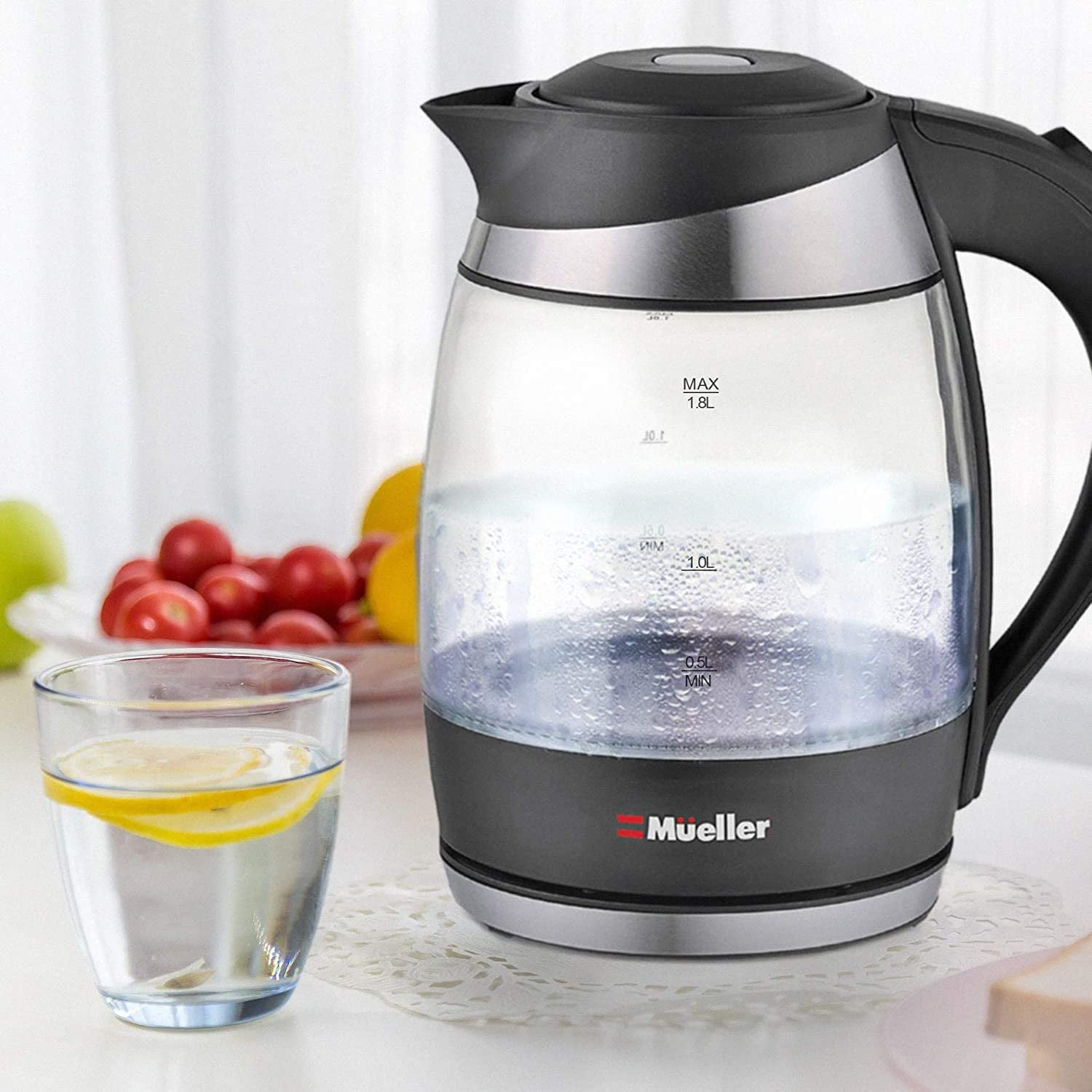 Mueller Premium 1500W Electric Kettle with SpeedBoil Tech, 1.8 Liter  Cordless with LED Light, Borosilicate Glass, BPA-Free with Auto Shut-Off  and Boil-Dry Protection 