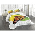 thumbnail image 3 of Ambesonne Butterfly Quilted Bedspread Set 3 Pcs, Moth Flower, Queen Size, Yellow Green Orange, 3 of 5