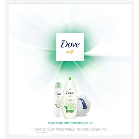 ($12 Value) Dove 3-pc Revitalizing & Refreshing Holiday Gift Set (Bodywash, Deodorant with Bonus Pouf)