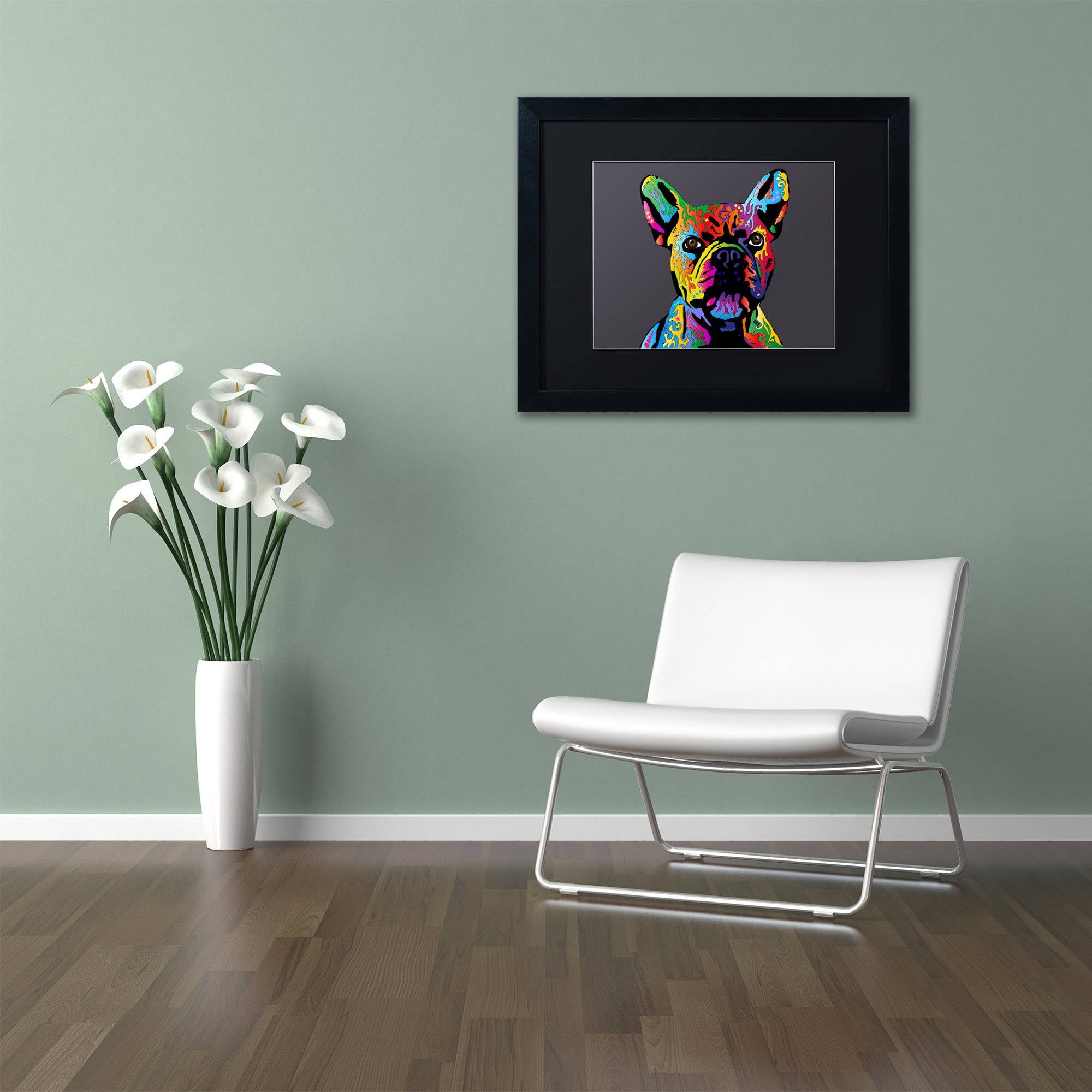 Trademark Fine Art "French Bulldog Grey" Canvas Art by Michael Tompsett, Black Matte, Black Frame