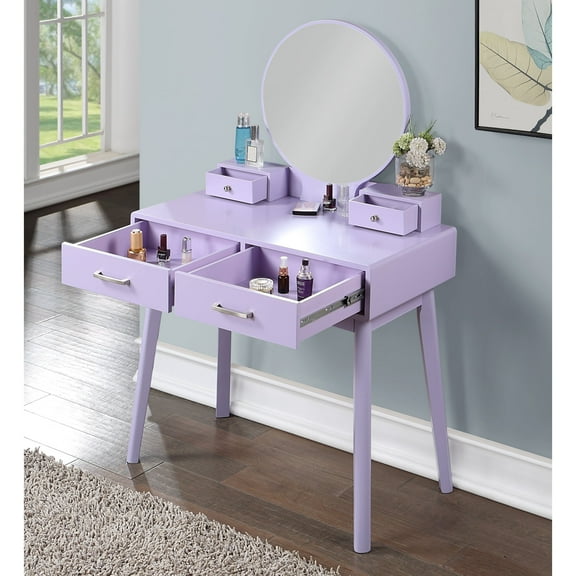 Newboti Furniture Liannon Contemporary Wood Vanity and Stool Set, Purple 75596