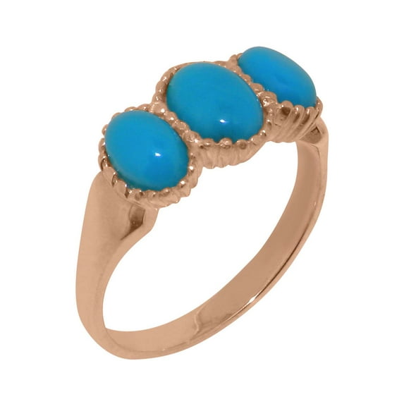 LBG British Made 18k Rose Gold Natural Turquoise Womens Statement Ring - 33 size options - Size 9.25