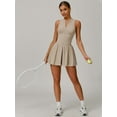 thumbnail image 6 of Womens Tennis Golf Dress with Built-in Bra Shorts Zipper Slim Fit A-Line Hem Skirt Athletic with Pockets Khaki M, 6 of 8