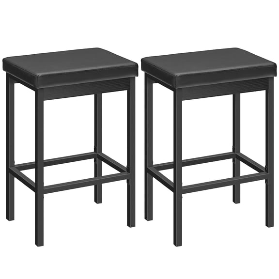 HOOBRO Adult Backless 24.8-Inch Height and 2 Inch Thick Upholstery Bar Stools - Set of 2, Black