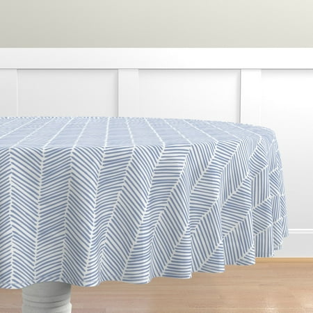 

Cotton Sateen Tablecloth 70 Round - Arrows Large Chevron Blue Nursery Boy Arrow Chevrons Baby Abstract Feathers Watercolor Print Custom Table Linens by Spoonflower