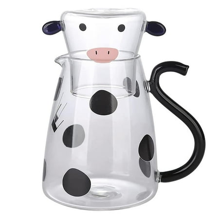 

Cow Glass Water Pitcher | Bedside Milk Carafe With Cup | Glass Carafe Pitcher With Glass Mug Cute Cow Glass Tea Pitcher Kettle Milk Jug Water Carafe For Midnight Drink