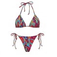 thumbnail image 4 of Sokhug Womens Floral Bikini Set Mesh Cover Up Tie Side Triangle Top Thong Bottom Three Piece Swimwear, 4 of 9