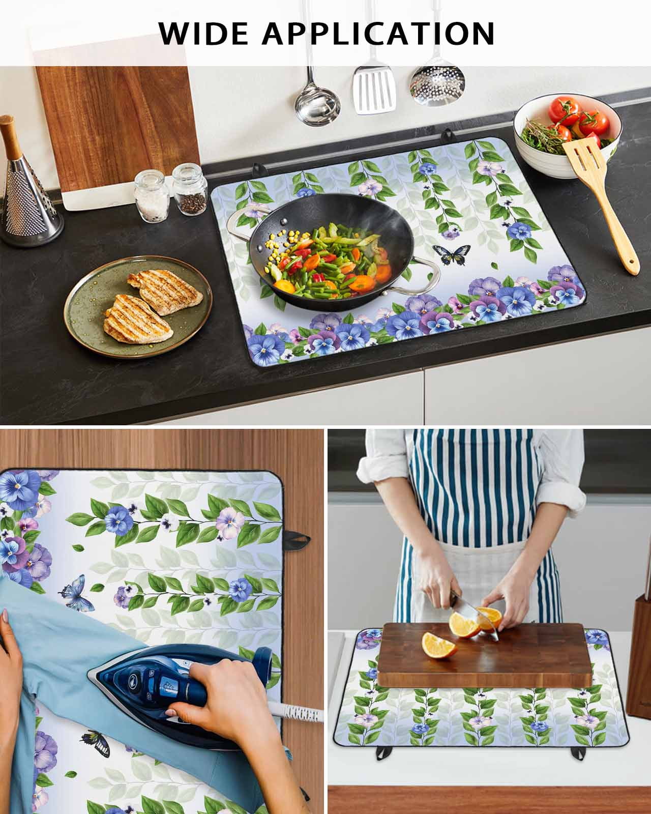 nqOlkjepod Large Induction Cooktop Protector Mat 24"x21", Spring Flowers Stove Top Covers for Electric Stove, Summer Botanical Butterfly Watercolor Stove Burner Cover Mats, Glass Top Stove Cover