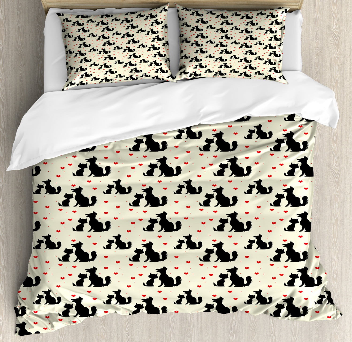 Red And Black Duvet Cover Set Black Dog And Cat Silhouettes With