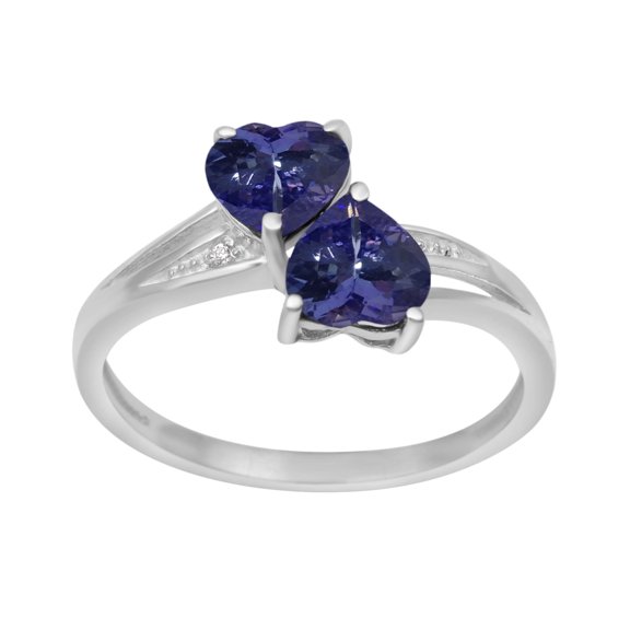 925 Sterling Silver 6MM Heart Shape Tanzanite Two Stone Heart Women Valentines Day Gifts Ring