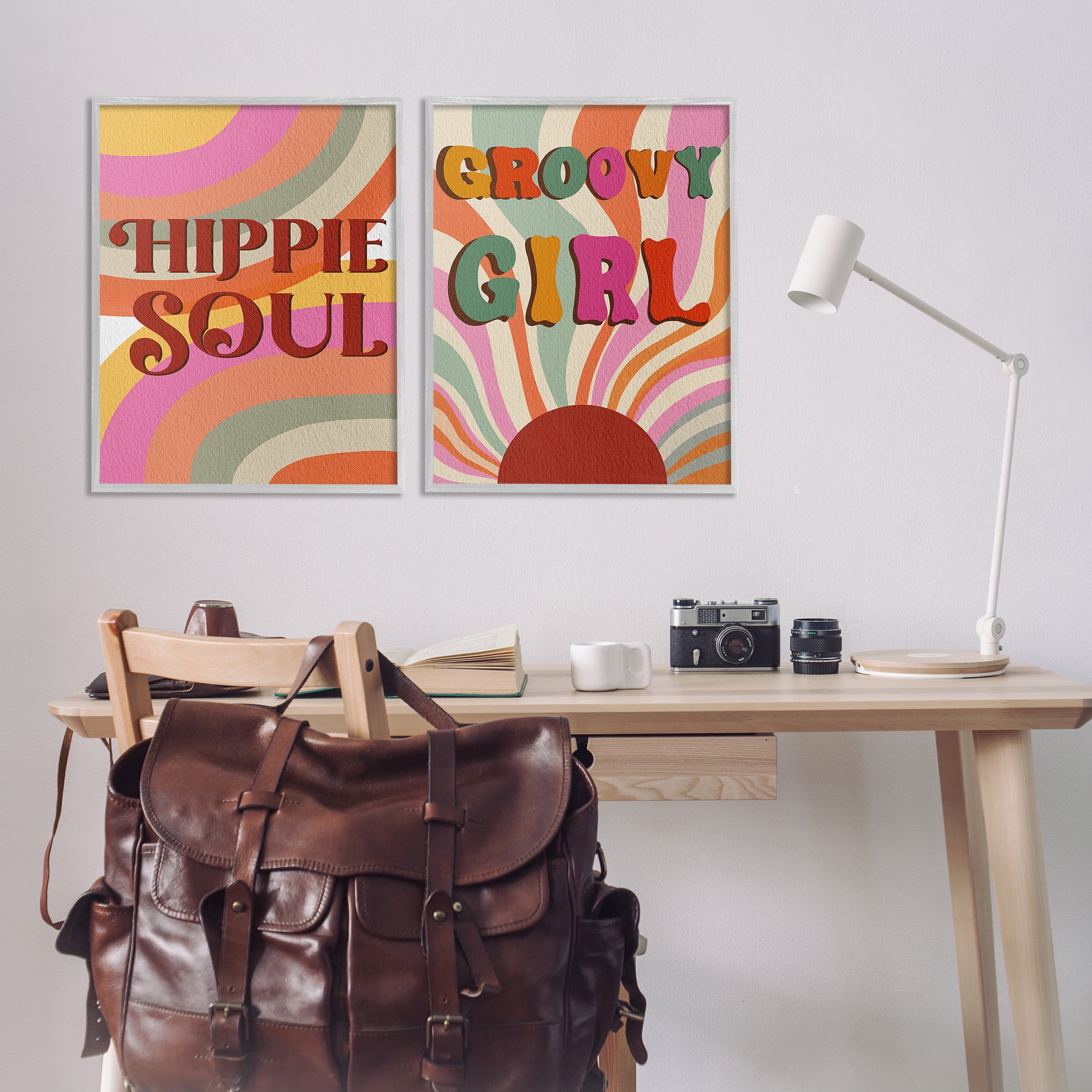 Stupell Industries Groovy Striped Phrases Abstract Painting Gray Framed Art Print Wall Art, 24 x 30, Set of 2