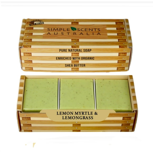 Simple Scents Australia Lemon Myrtle Scented Natural Soap Bars (6 Bars) 3.5Oz Moisturizing French Triple Milled Soap Bars Enriched With Shea Butter - Pure Plant Oil Bath & Body Soap Bars
