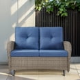 thumbnail image 4 of POCASSY 49.5 Inch Width Outdoor Glider Loveseat, All Weather Wicker Rattan Patio Glider Love Seat for Porch Deck Garden, Blue, 4 of 9