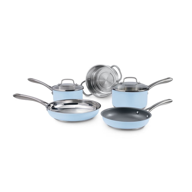 Bateria de cocina Cuisinart acero inoxidable azul 7 piezas
