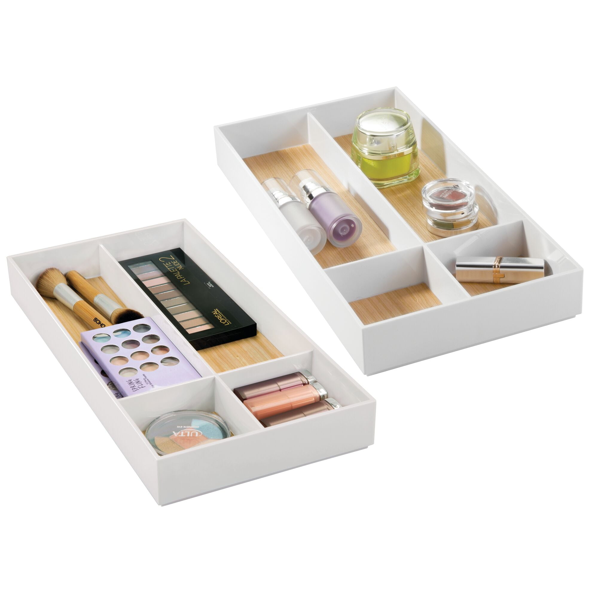 mDesign Stackable Makeup Storage Drawer Organizer, 2 Pack White/Light