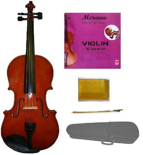 Merano 1/4 Size Acoustic Student Violin with Hard Case and Bow+Free Rosin+Extra Set of Strings+Merano Chrometic Clip On Tuner 
