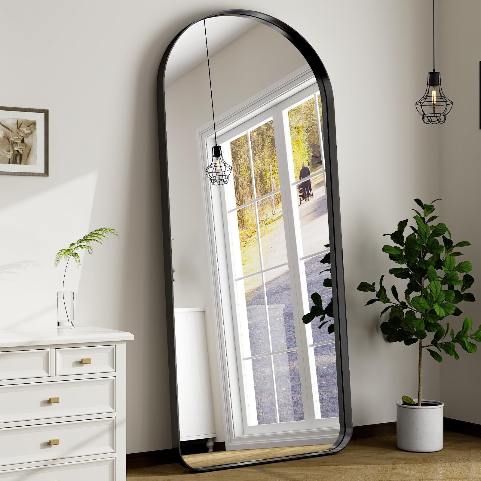Lumora 71"x 30.5" Arched Full Length Mirror Aluminum Alloy Frame Wall-Mounting or Leaning,Black