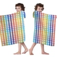 thumbnail image 4 of Colorful Striped Checkered Pattern Hooded Bath Towel，50"x30" for Ages 3 To 12 Kids, Quick Dry Lightweight Soft Microfiber Hood Beach Towel Cover Up for Kids, 4 of 7