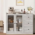 thumbnail image 1 of 43-pulgada moderno wood buffet gabinete con almacenamiento - features guardrail design, adjustable estantes, y 3 cajones. perfect para kitchen y dining room (gris), 1 of 8