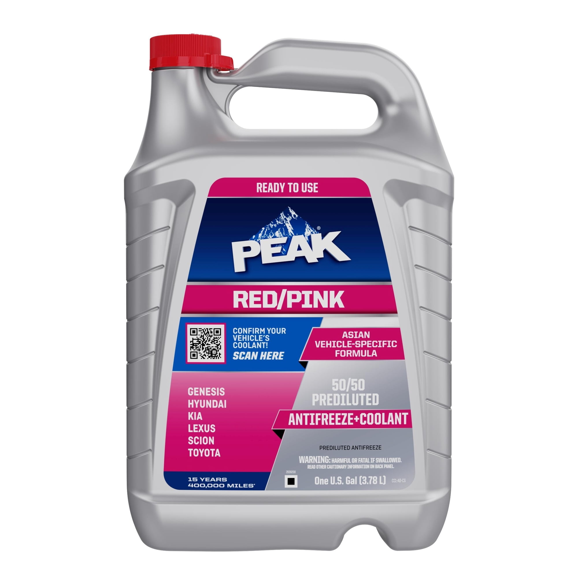 PEAK Asian Red/Pink 50/50 Prediluted Antifreeze + Coolant, 1 gal