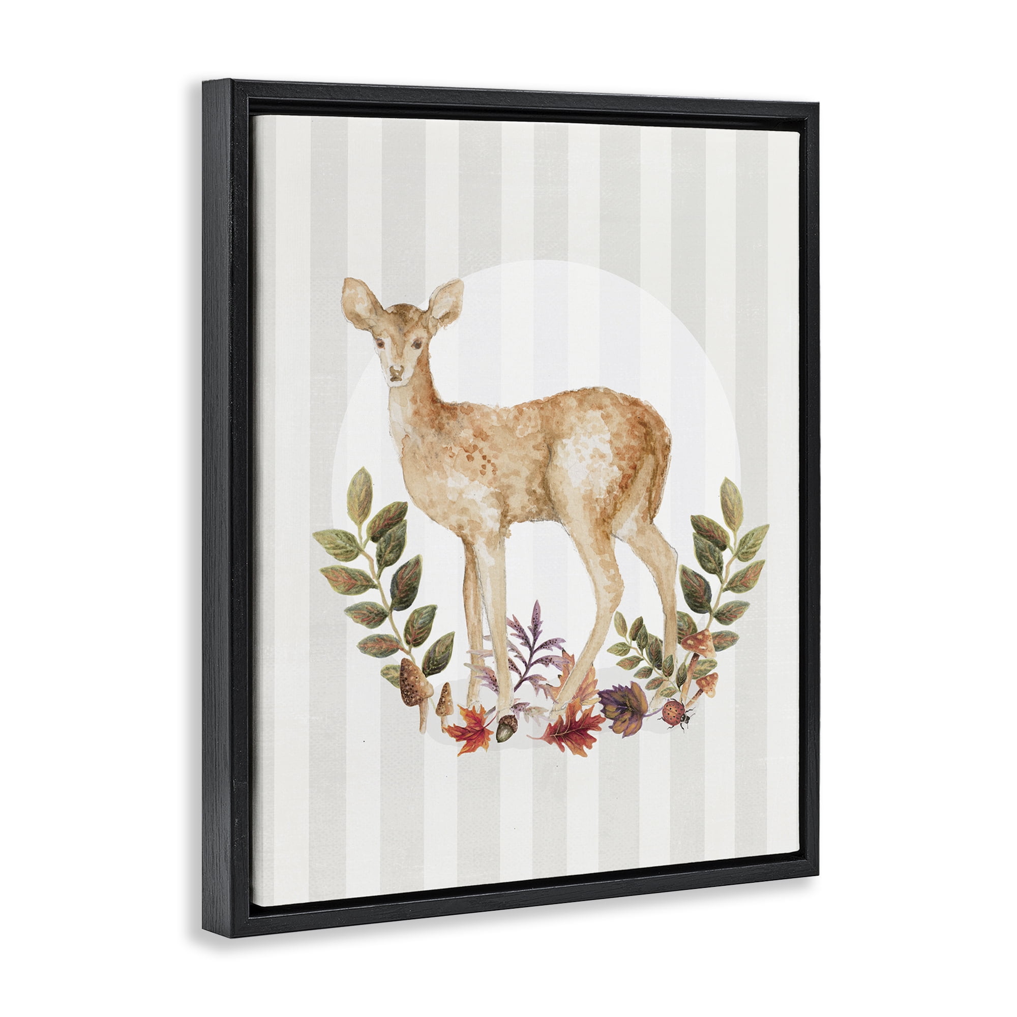 Stupell Industries Forest Fawn on Stripes Animals & Insects Painting Black Floater Framed Art Print Wall Art, 17 x 21