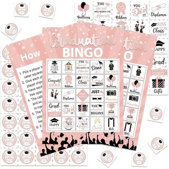 Graduation Bingo Games Rose Gold Graduation Game for 24 Players Graduation Party Games and Activities Funny Grad Party Game Cards for High School or College Graduation Party Supplies