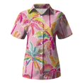 thumbnail image 4 of ASDFVBKG Hawaiian Shirts for Women Tropical Floral V Neck Button Up Tshirt Summer Beach Short Sleeve Blouses Tops Pink 2XL, 4 of 6