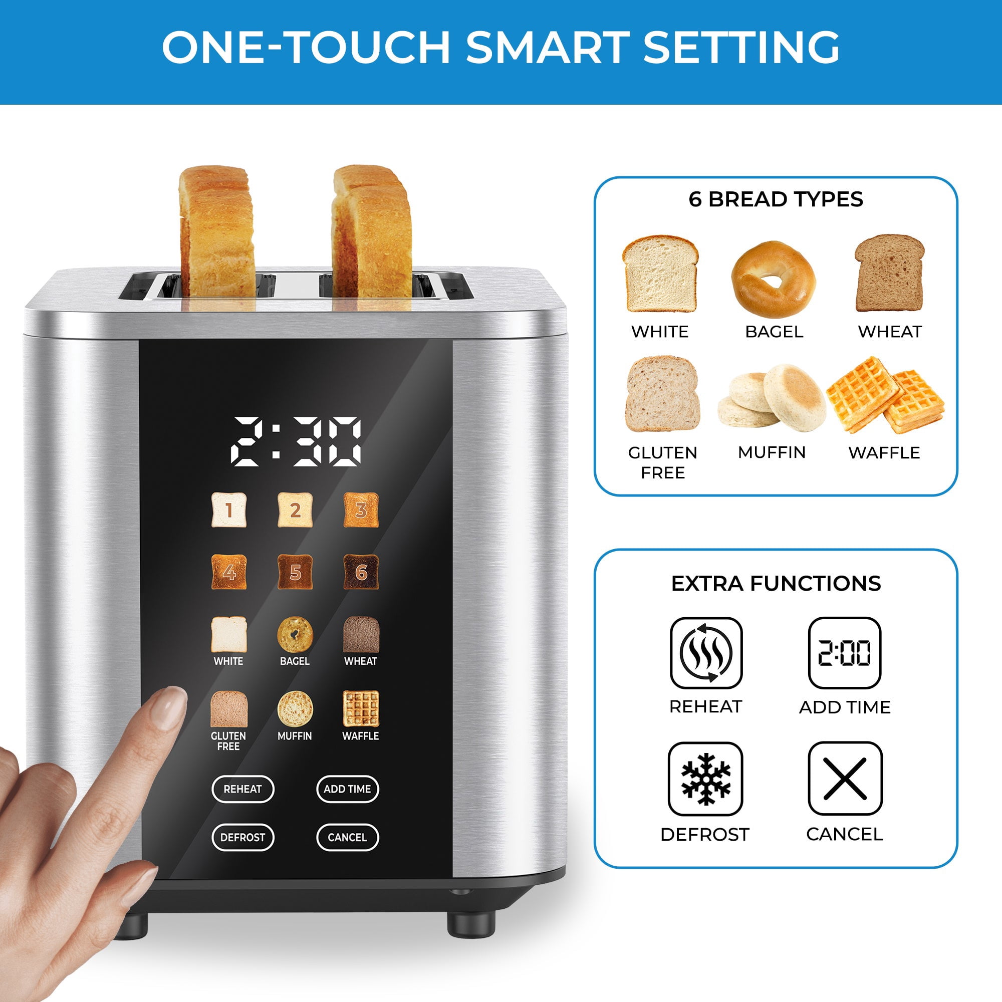 Kenmore 2-Slice Digital Toaster with Touch Controls, Stainless Steel