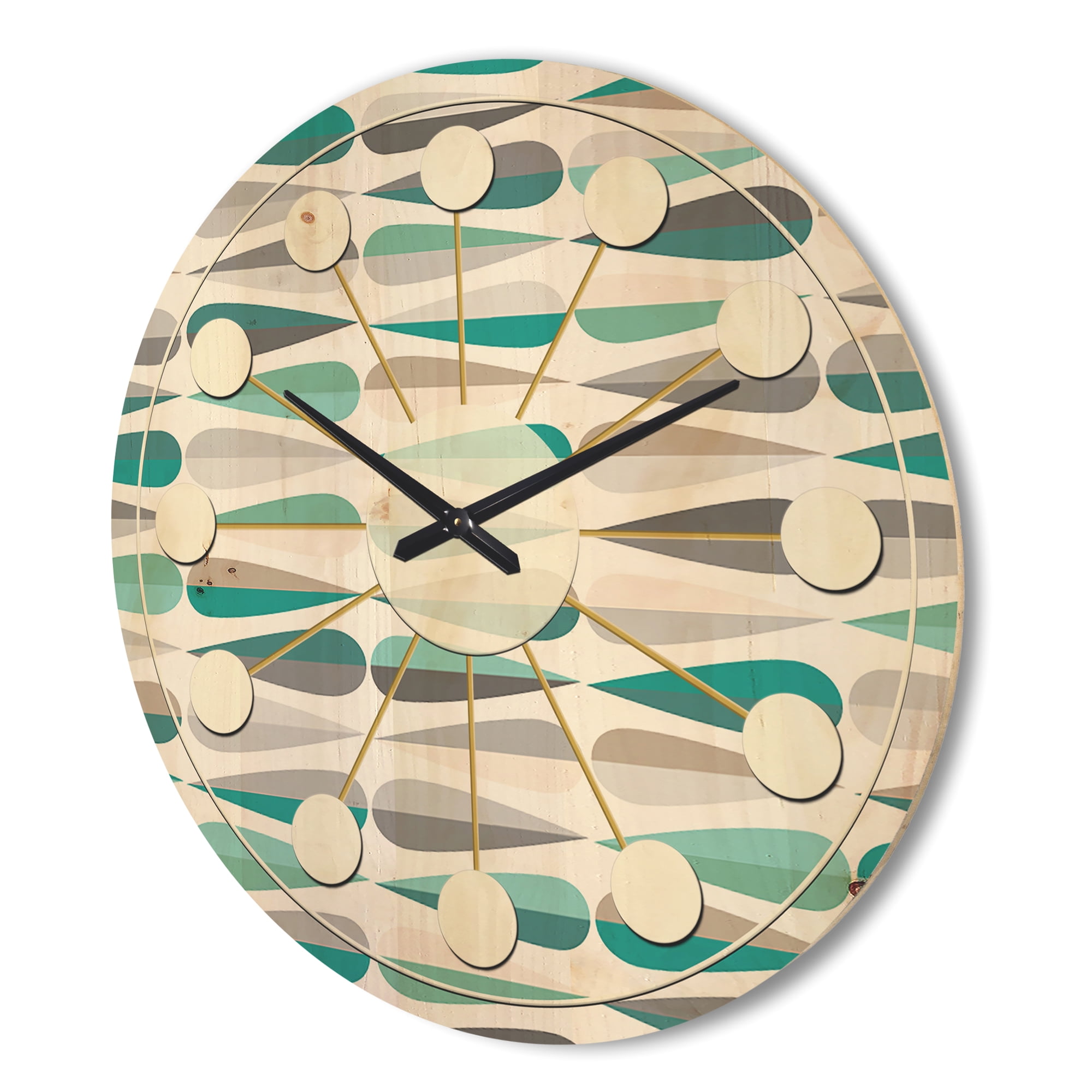 Designart 'Abstract Retro Drops III' Mid-Century Modern Wood Wall Clock
