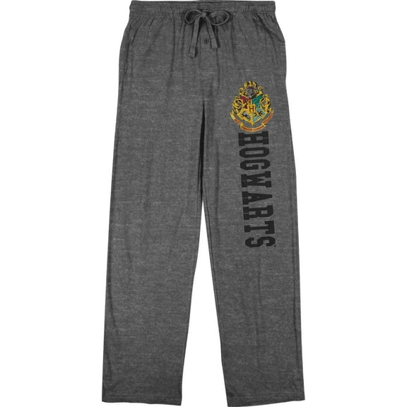 Harry Potter Hogwarts School Crest & Text Men's Grey Sleep Pajama Pants-Medium