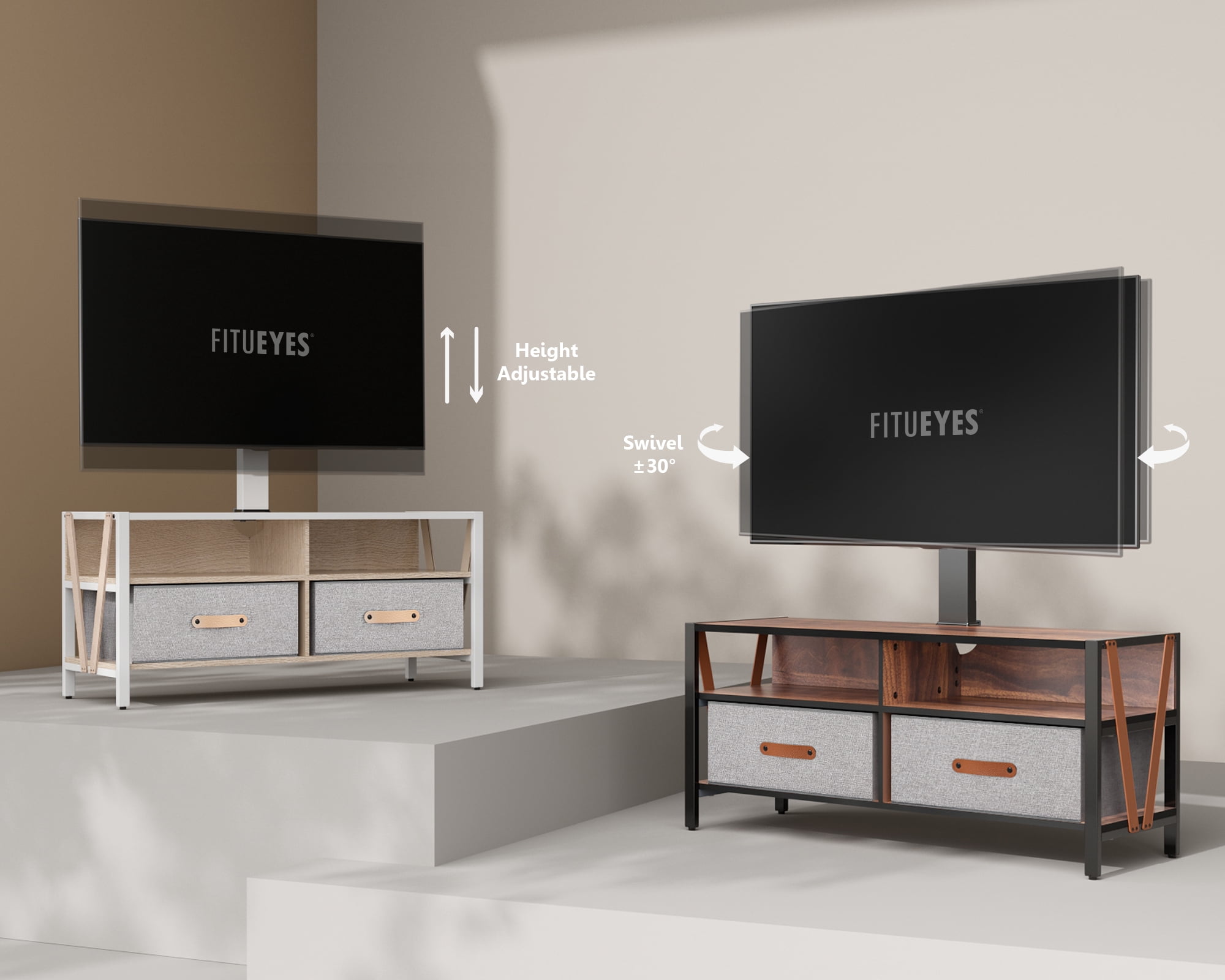 FITUEYES TV Stand with Swivel Mount for TVs up to 75", White