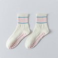 thumbnail image 3 of Zylanna Women's 100% Cotton Mid‑Calf Grip Socks, Scalloped Cuff Non‑Slip Stretchy Striped Breathable Anti‑Skid Slipper Socks for Yoga Pilates Studio Training Pink, 3 of 7