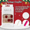 thumbnail image 5 of 24Pcs Christmas Press on Nails Short Square, French Tips Glossy Red False Nails Glitter Glue on Nails with Cute Elk Designs, Removable Stick on Nails, 5 of 5