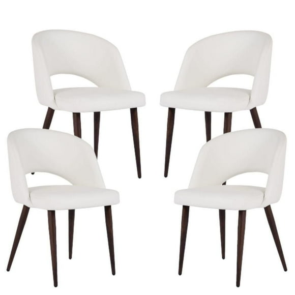 Executive Wood Dining Chair with White Leather Upholstery (Set of 4)