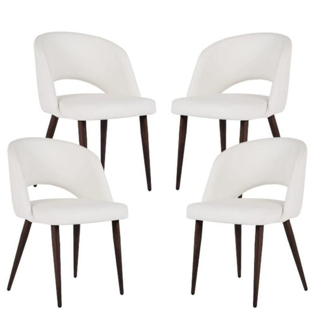 Executive Wood Dining Chair with White Leather Upholstery (Set of 4)