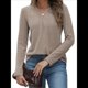thumbnail image 3 of Suéter de Mujer con Cuello en V y Larga, Tops de Otoño, Ropa Informal de Moda Caqui XXL, 3 of 7