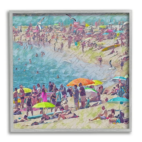 Stupell Industries Abstract People on Beach Landscape Painting Gray Framed Art Print Wall Art, 17 x 17