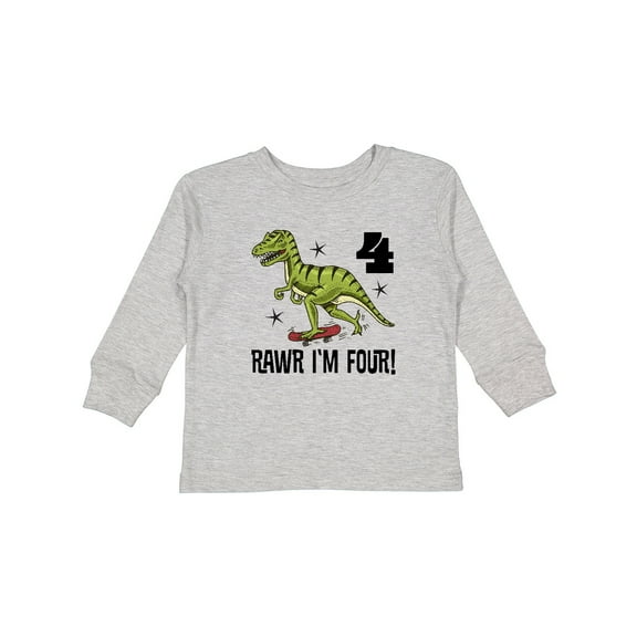 Inktastic 4th Birthday Party Dinosaur 4 Year Old Boys Long Sleeve Toddler T-Shirt